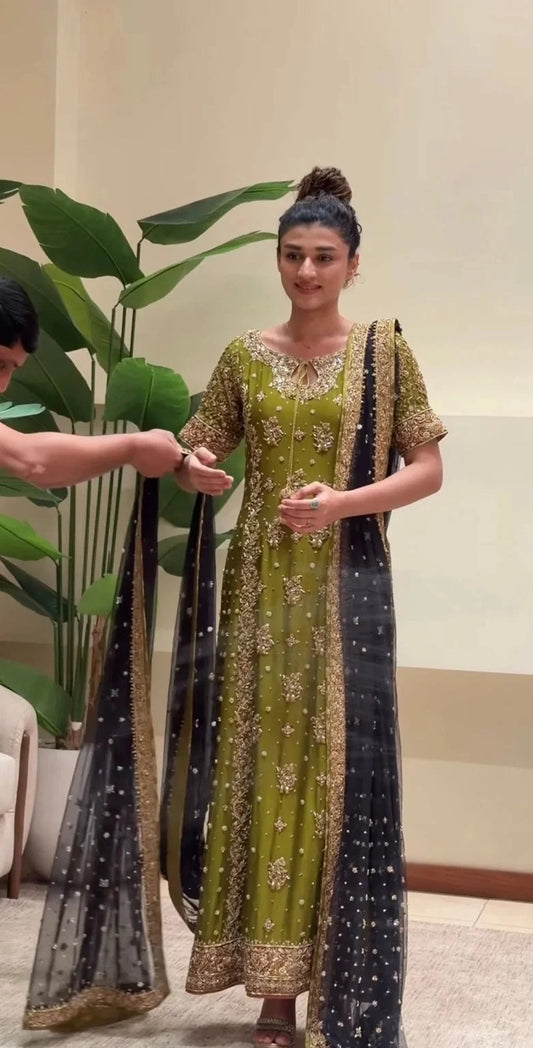 Zeeshan Danish | 3 Piece Unstitched Embroidered Net Suite | Rehma Style