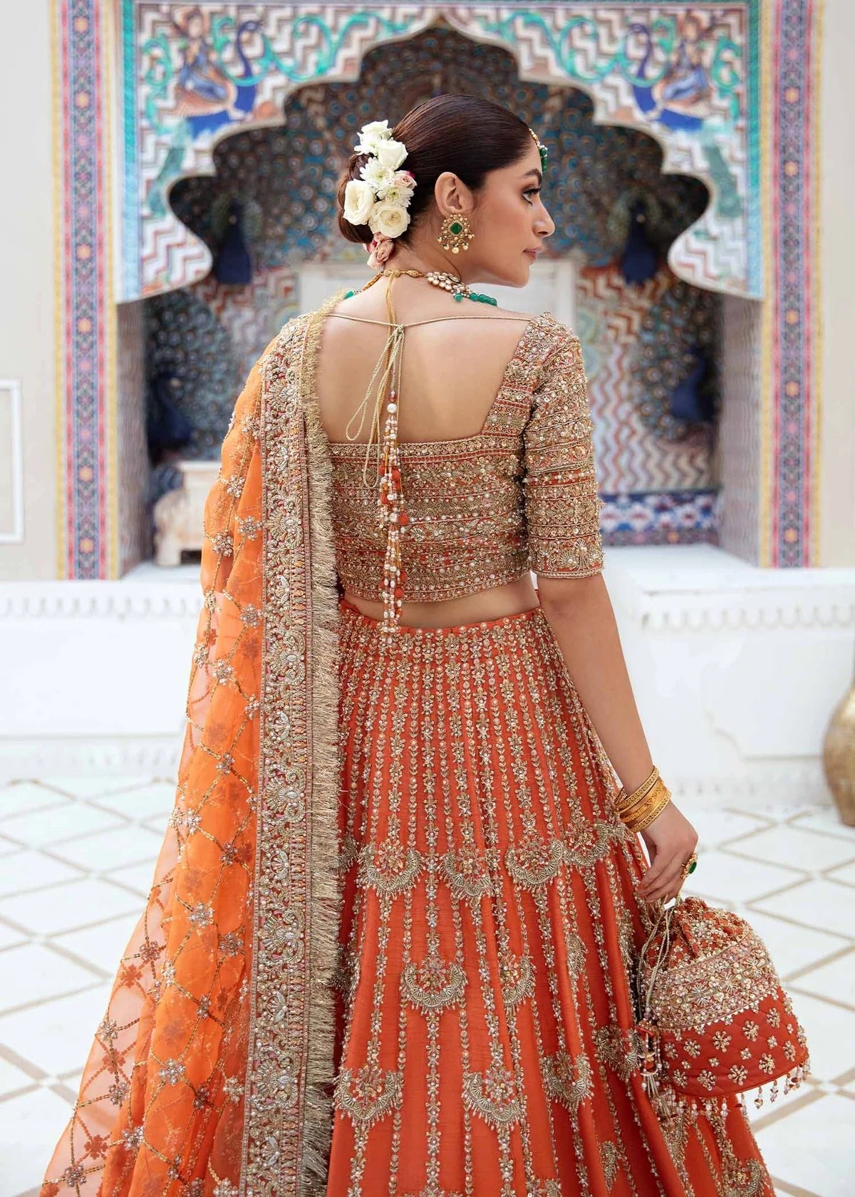Kanwal Malik |  Embroidered Orange Rawsilk Choli Lehnga | Kesar