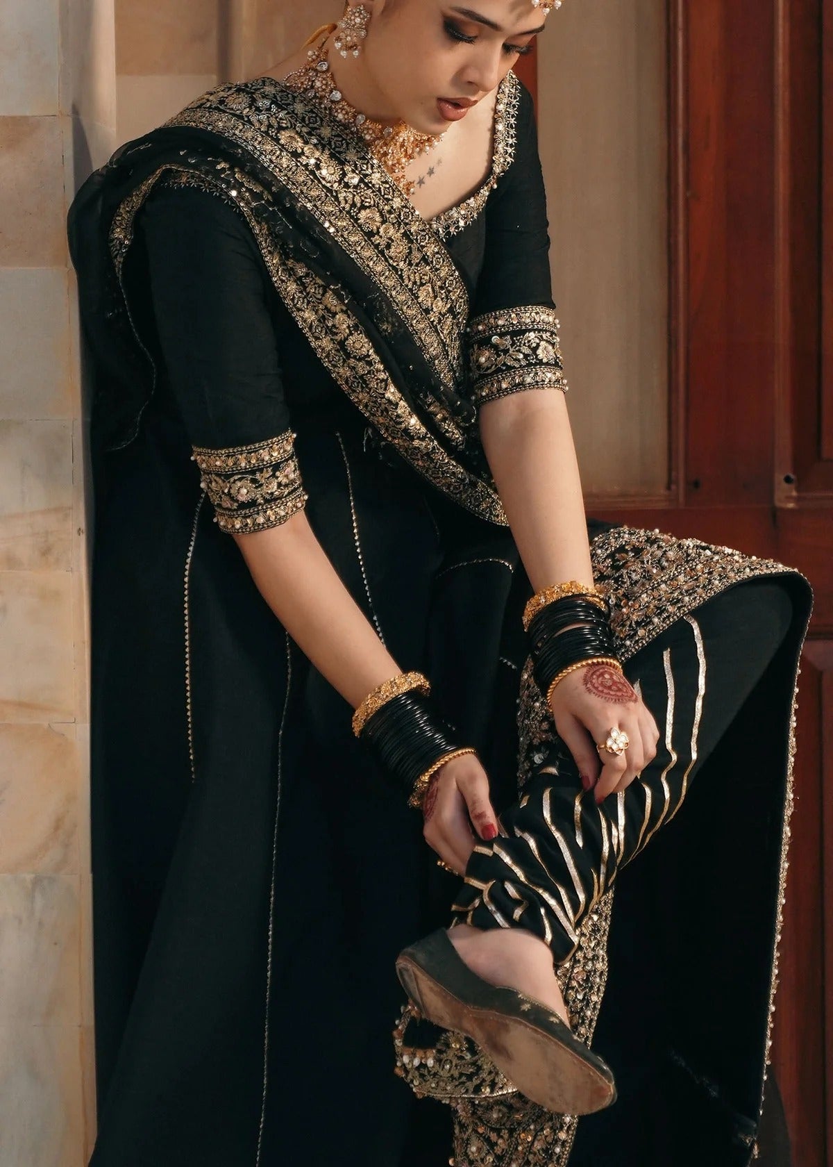 Kanwal Malik | 3 Piece Unstitched Embroidered Raw Silk Traditional Pajama | Kajal