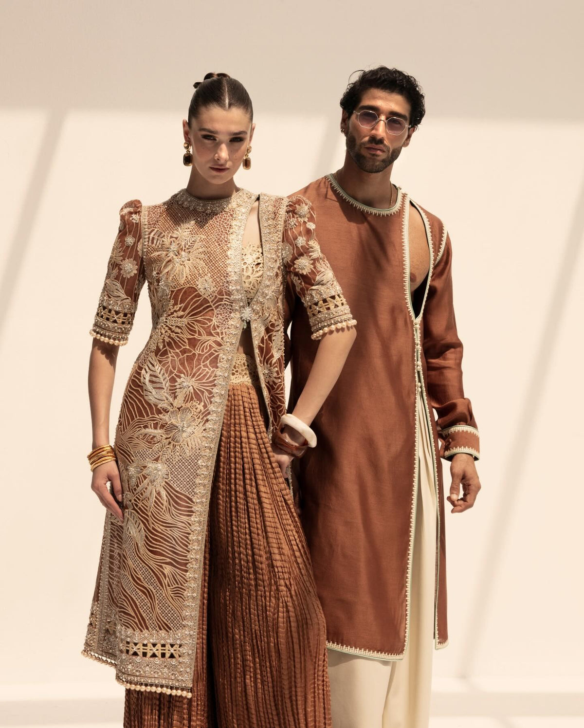 Faraz Manan | 3 Piece Unstitched Embroidered Silk | Caramel