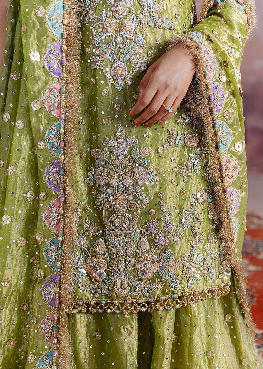 Sara Rohale Asghar | 3 Piece Unstitched Embroidered Tissue Silk | Shadan