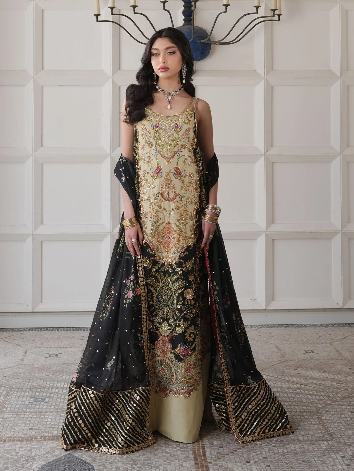Saiara Shakira | 3 Piece Unstitched Embroidered Raw Silk | Noir Sable