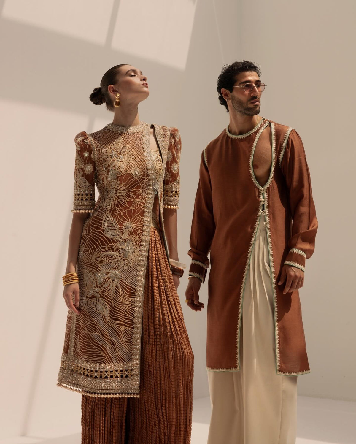 Faraz Manan | 3 Piece Unstitched Embroidered Silk | Caramel