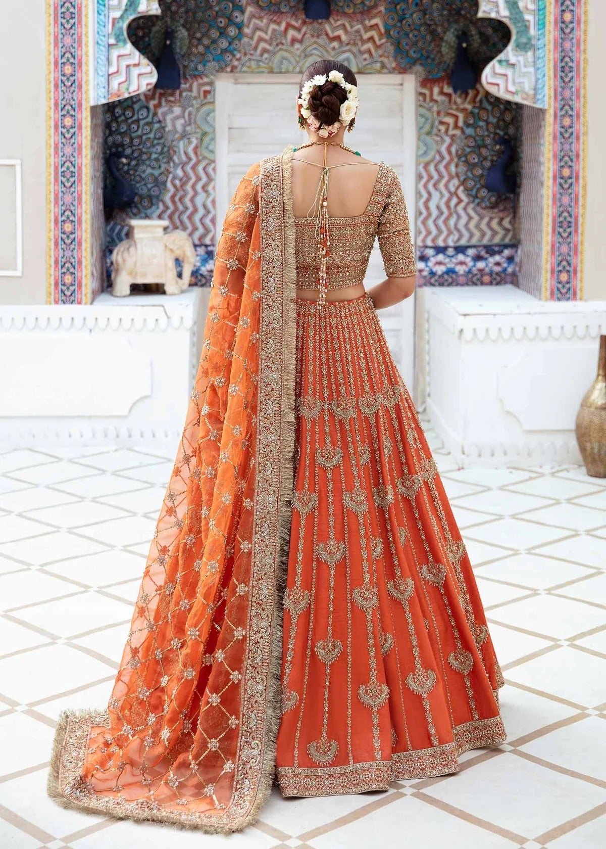 Kanwal Malik |  Embroidered Orange Rawsilk Choli Lehnga | Kesar