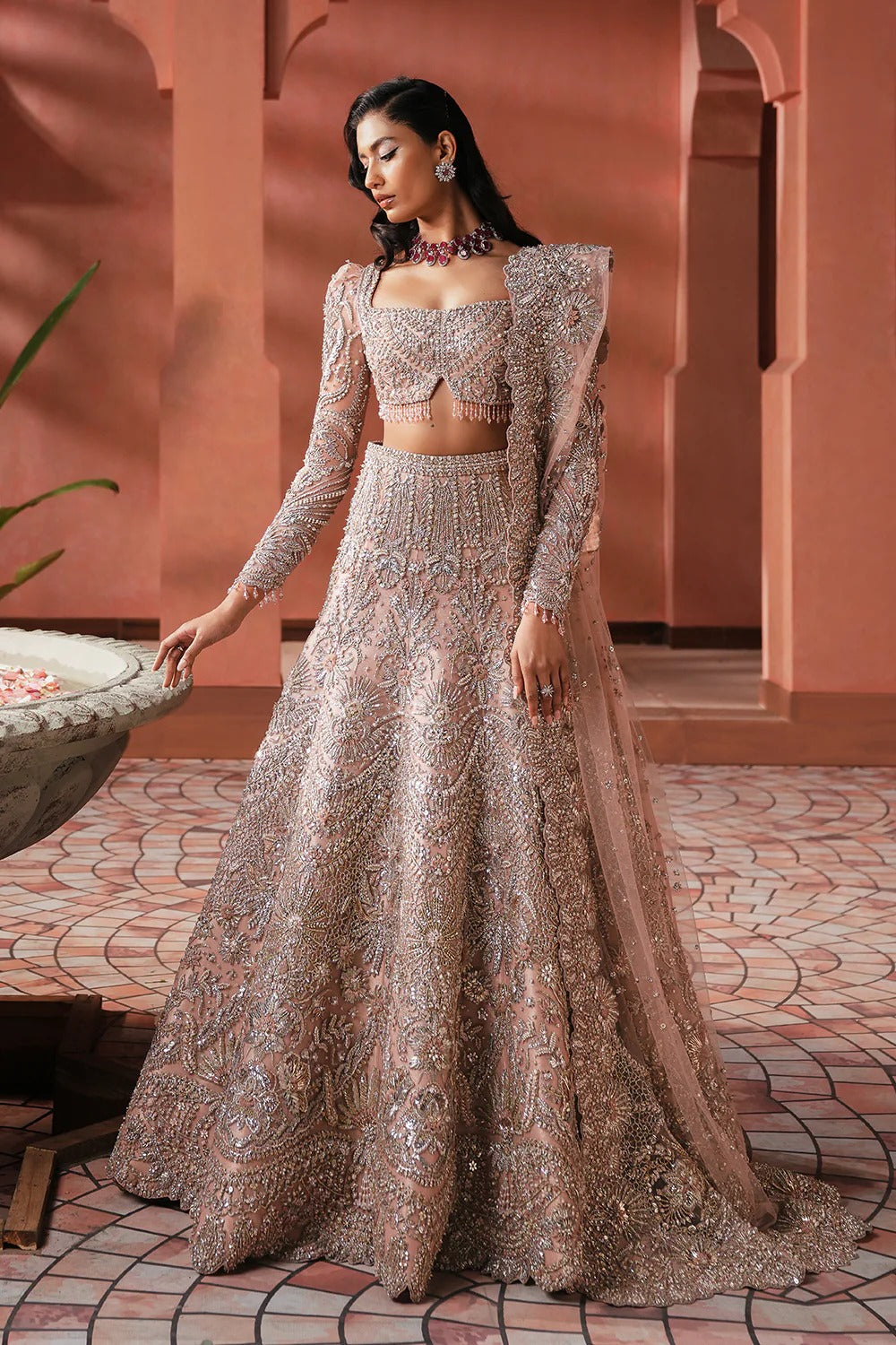 Soraya | Unstitched Soft Pink Net Lehnga | Catherine