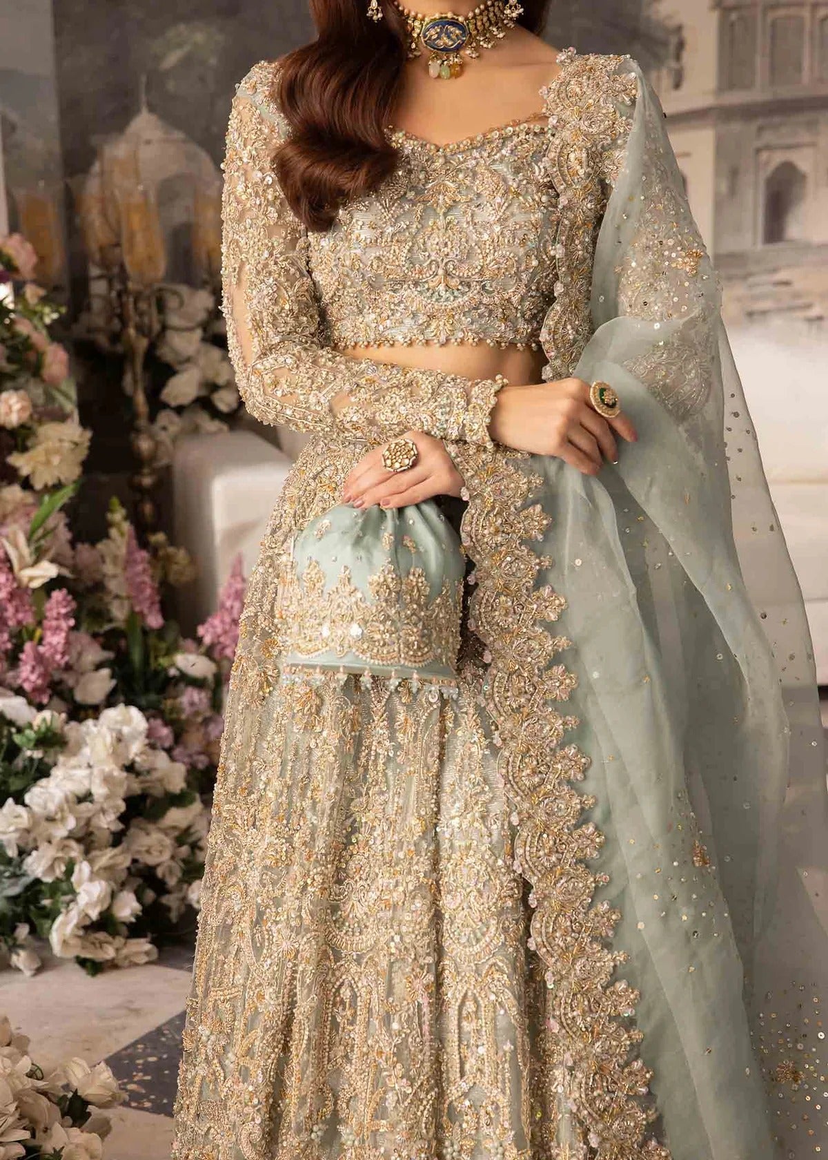 Kanwal Malik | 3 Piece Unstitched Embroidered Lehenga | Nazra