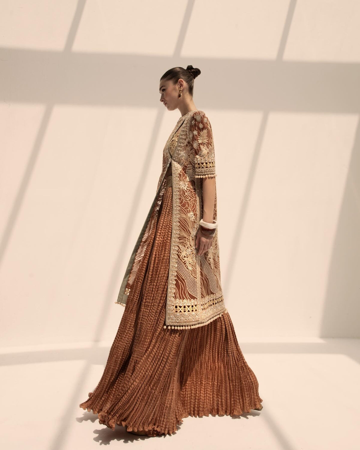Faraz Manan | 3 Piece Unstitched Embroidered Silk | Caramel