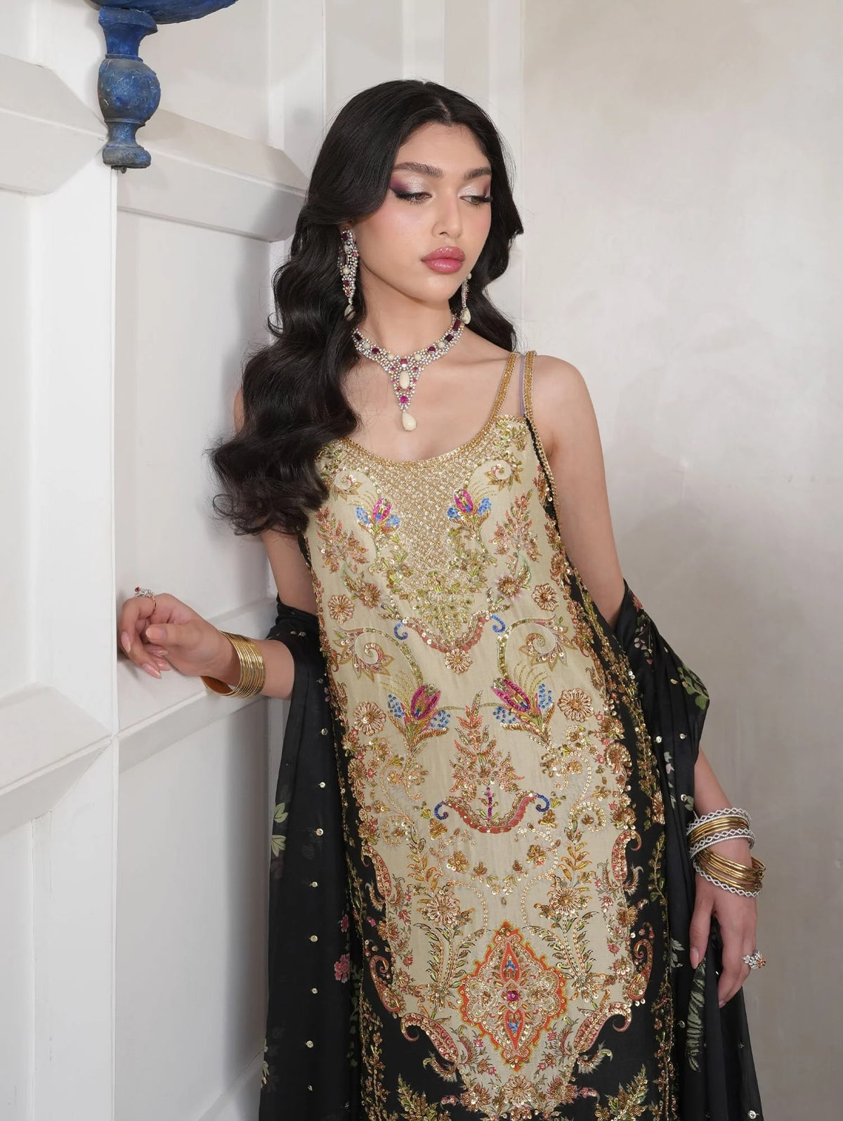 Saiara Shakira | 3 Piece Unstitched Embroidered Raw Silk | Noir Sable