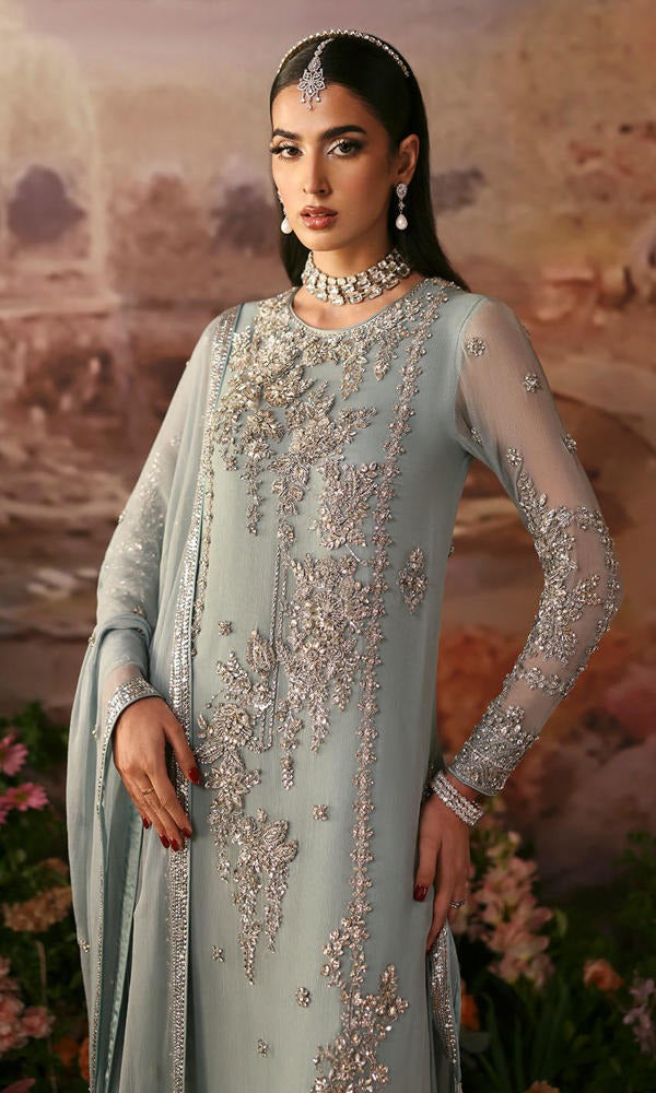 Nomi Ansari | 3 Piece Unstitched Embroidered Chiffon | Endless Sky