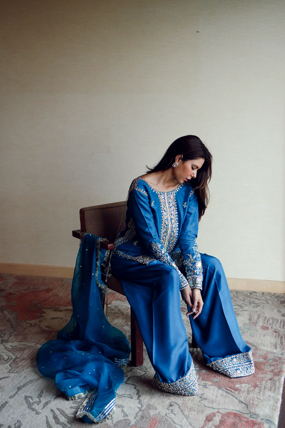 Erum Khan | 3 Piece Unstitched Embroidered Silk with Farshi Shalwar | Heer