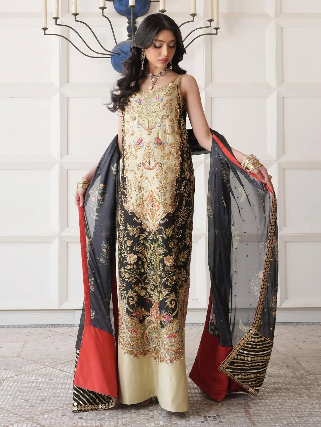 Saiara Shakira | 3 Piece Unstitched Embroidered Raw Silk | Noir Sable