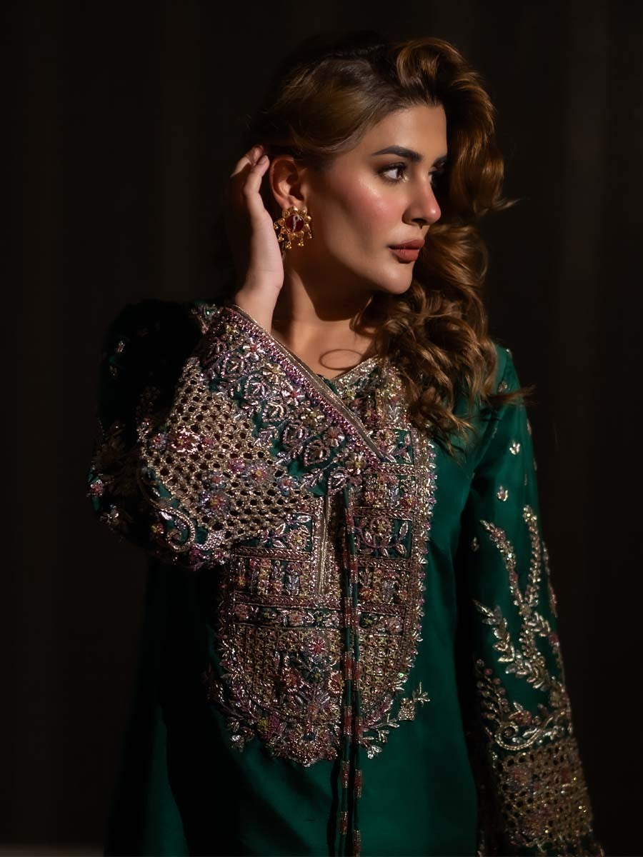 Hijab Omer | 3 Piece Unstitched Embroidered Raw Silk | Kubra
