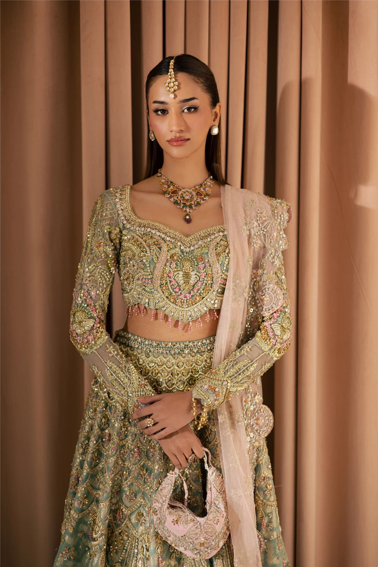 Mysie | 3 Piece Unstitched Embroidered Organza Bridal Dress | Kashaf