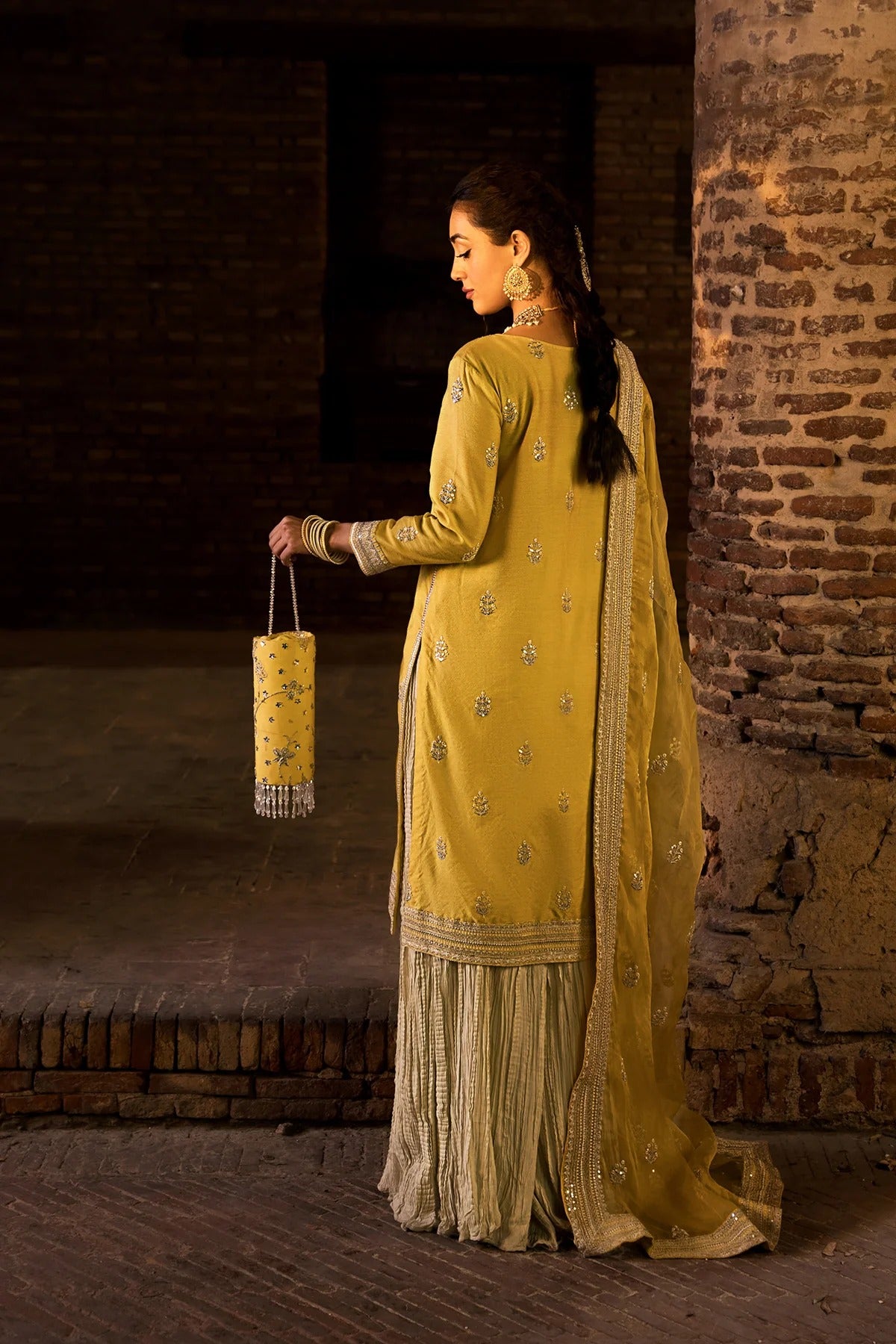 Erum Khan | 3 Piece Unstitched Embroidered Silk Sharara   | Dil Araa