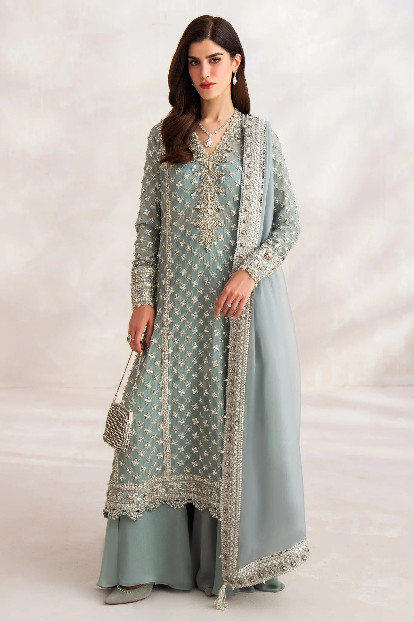 Elan | 3 Piece Unstitched Embroidered Chiffon with Crystals | Celestine