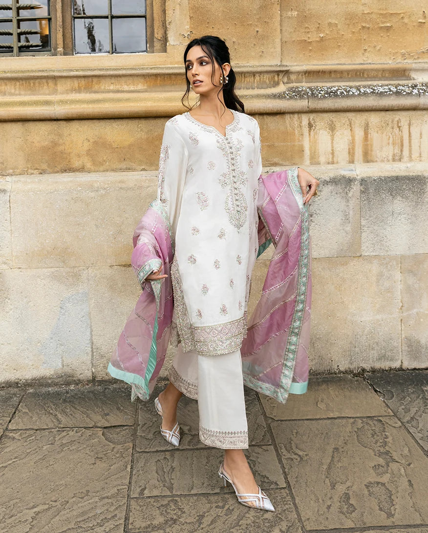 Mushq | 3 Piece Unstitched Embroidered Tussle Silk | Luminous Lace