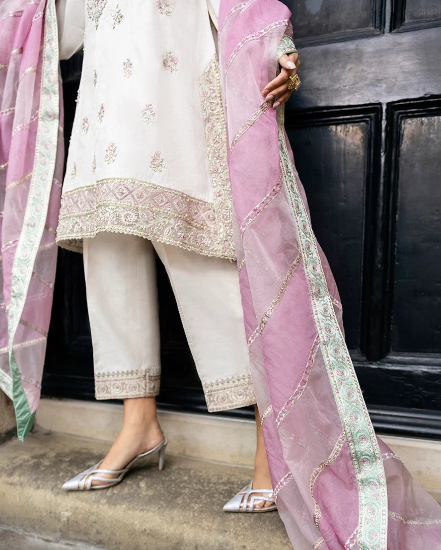 Mushq | 3 Piece Unstitched Embroidered Tussle Silk | Luminous Lace