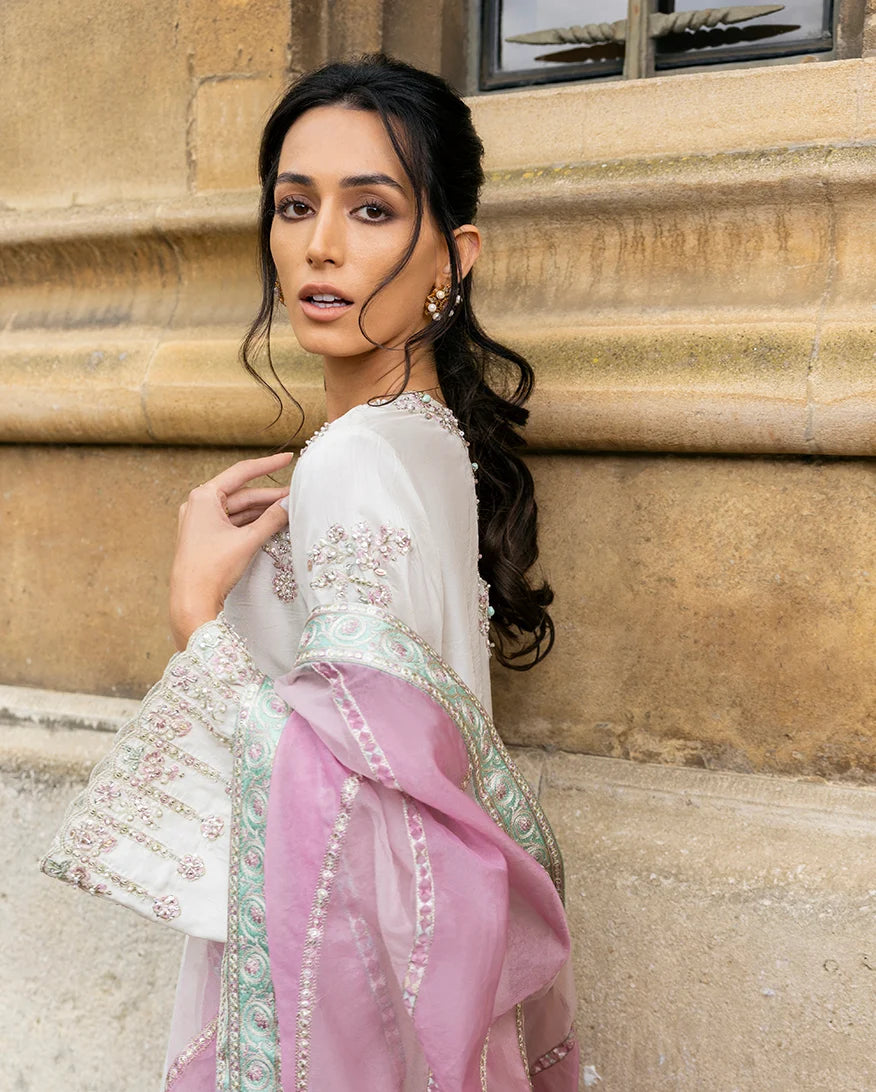 Mushq | 3 Piece Unstitched Embroidered Tussle Silk | Luminous Lace
