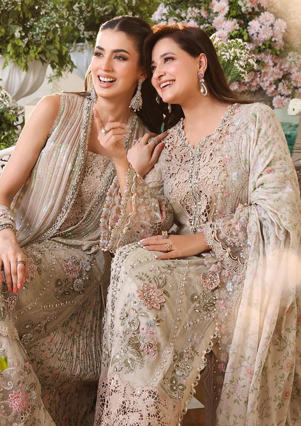 Maria B. | 3 Piece Embroidered Chiffon Suit | MCS-26-107-Ivory Beige