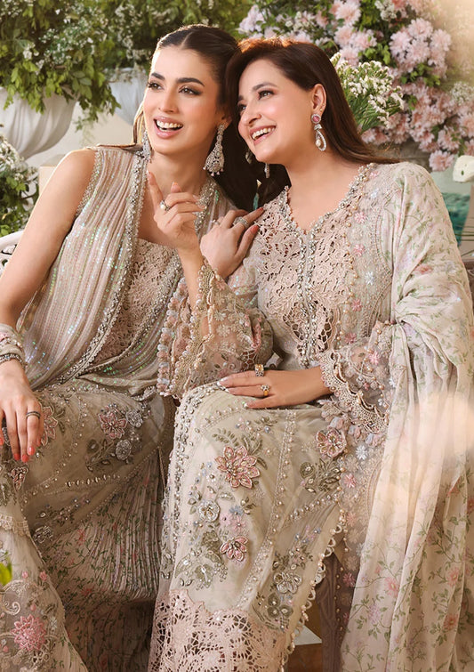 Maria B. | 3 Piece Embroidered Chiffon Suit | MCS-26-107-Ivory Beige