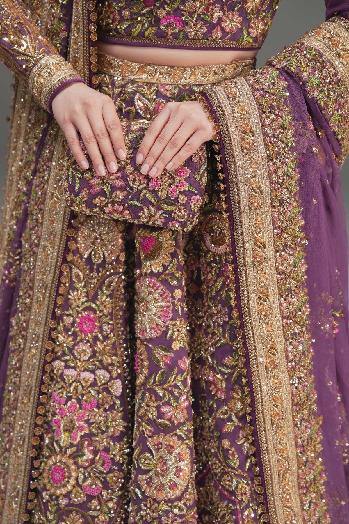Fahad Hussayn | 3 Piece Unstitched Embroidered Lehenga | Mirbail