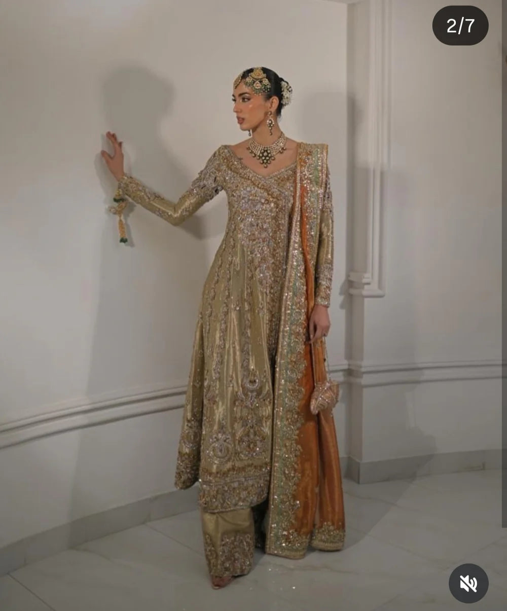 Haris Shakeel | 3 Piece Unstitched Embroidered Zari Fabric | Golden Heirloom