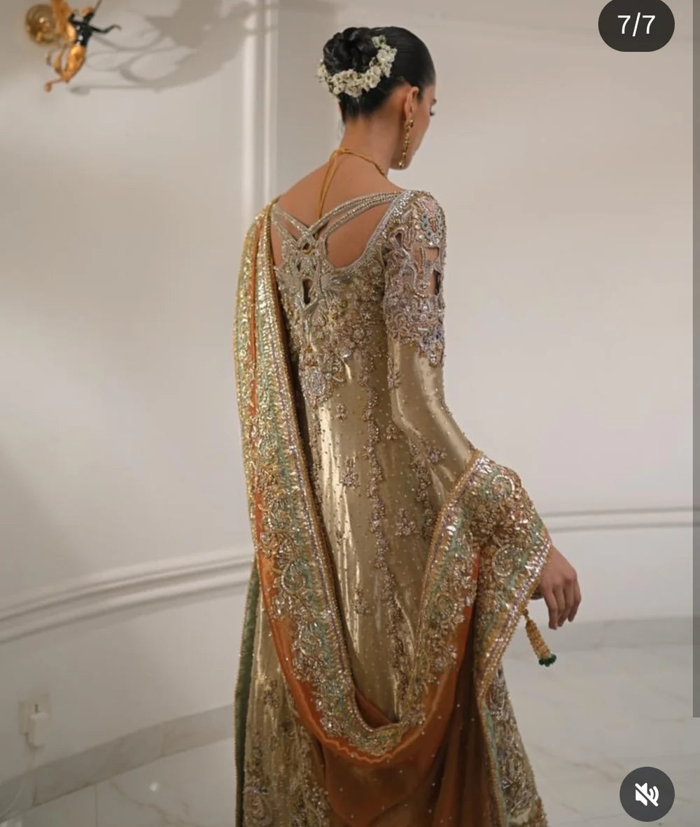 Haris Shakeel | 3 Piece Unstitched Embroidered Zari Fabric | Golden Heirloom