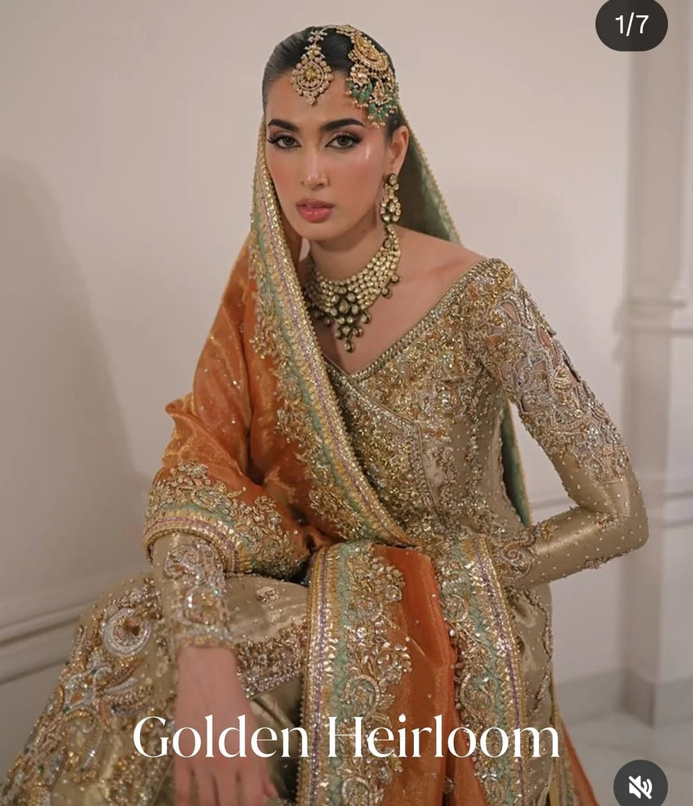 Haris Shakeel | 3 Piece Unstitched Embroidered Zari Fabric | Golden Heirloom