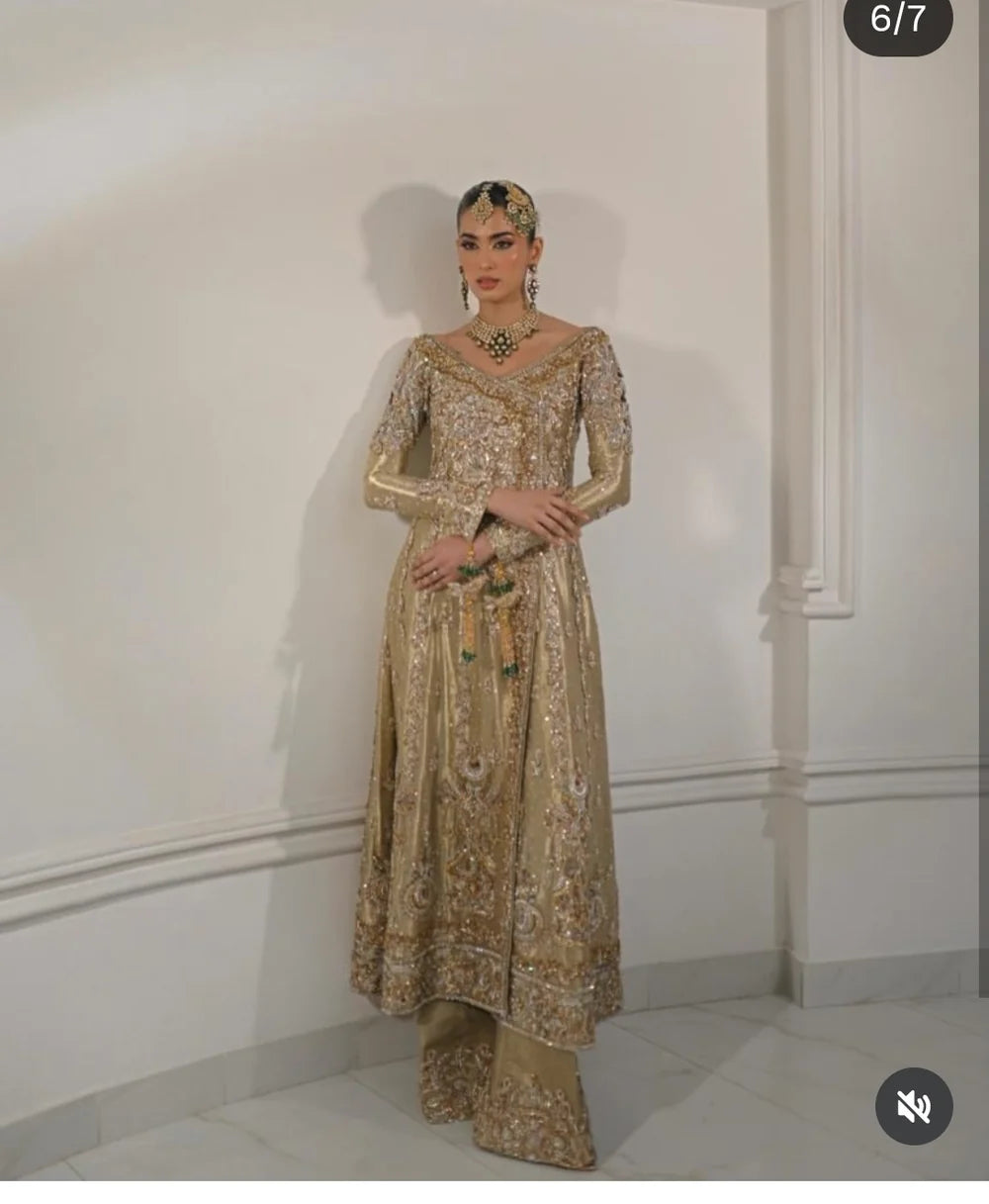 Haris Shakeel | 3 Piece Unstitched Embroidered Zari Fabric | Golden Heirloom