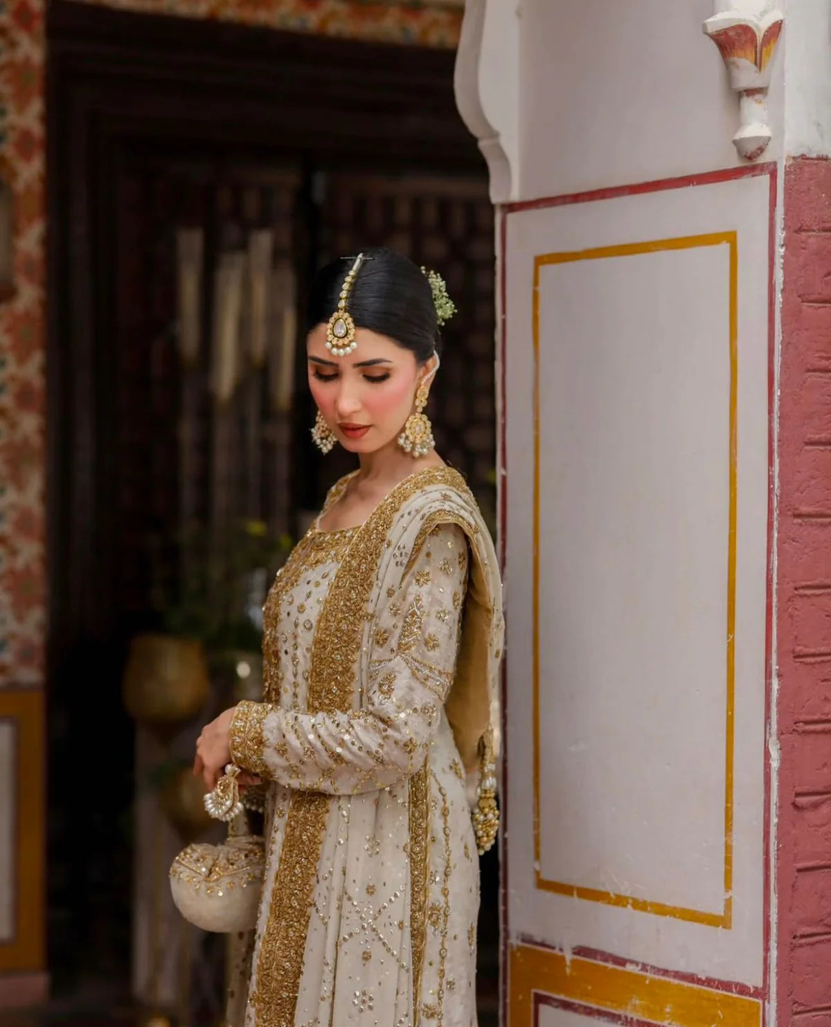 Haris Shakeel | 3 Piece Unstitched Embroidered Raw Silk | Ivory