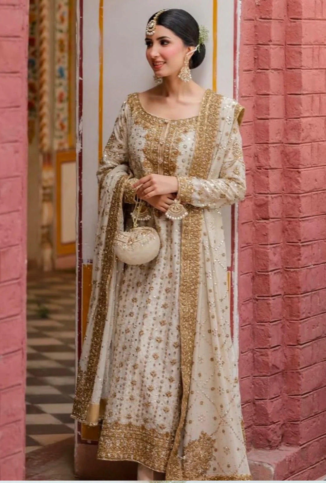 Haris Shakeel | 3 Piece Unstitched Embroidered Raw Silk | Ivory