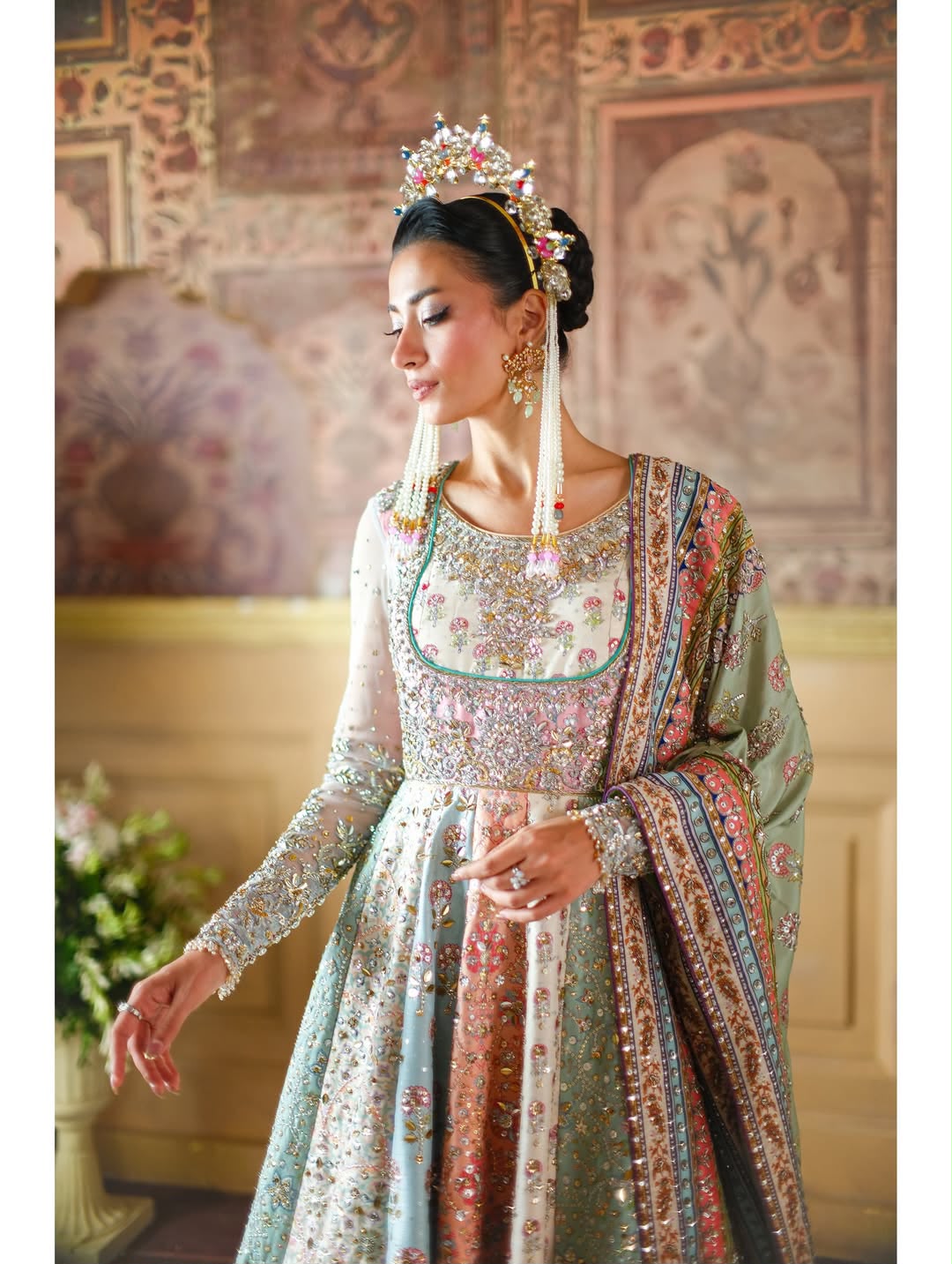 Nomi Ansari | 3 Piece Unstitched Embroidered Bridal Dress | Pastel