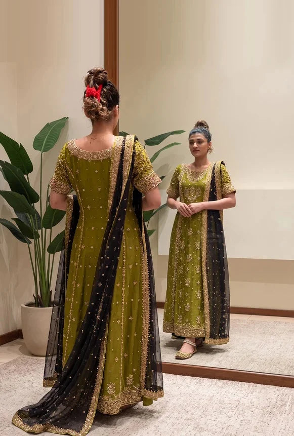 Zeeshan Danish | 3 Piece Unstitched Embroidered Net Suite | Rehma Style