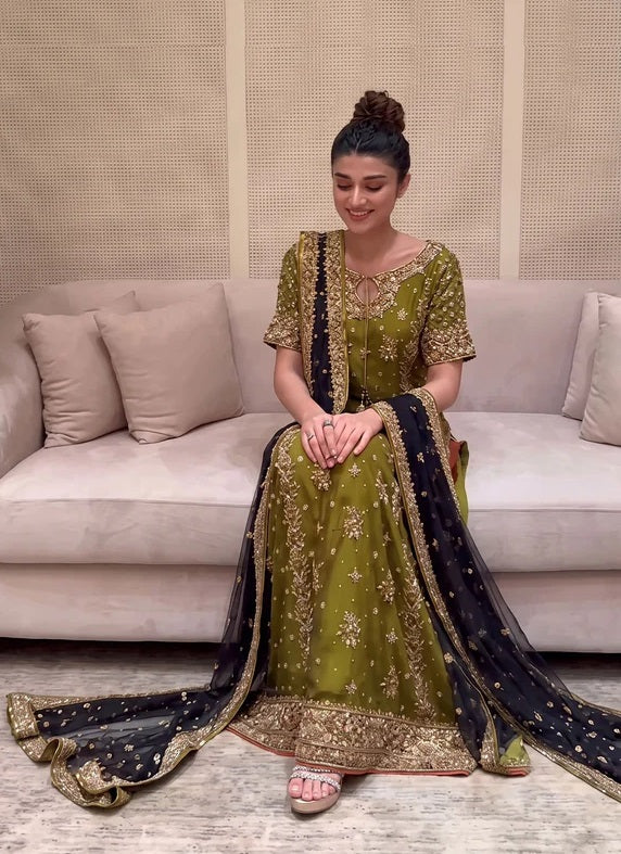 Zeeshan Danish | 3 Piece Unstitched Embroidered Net Suite | Rehma Style