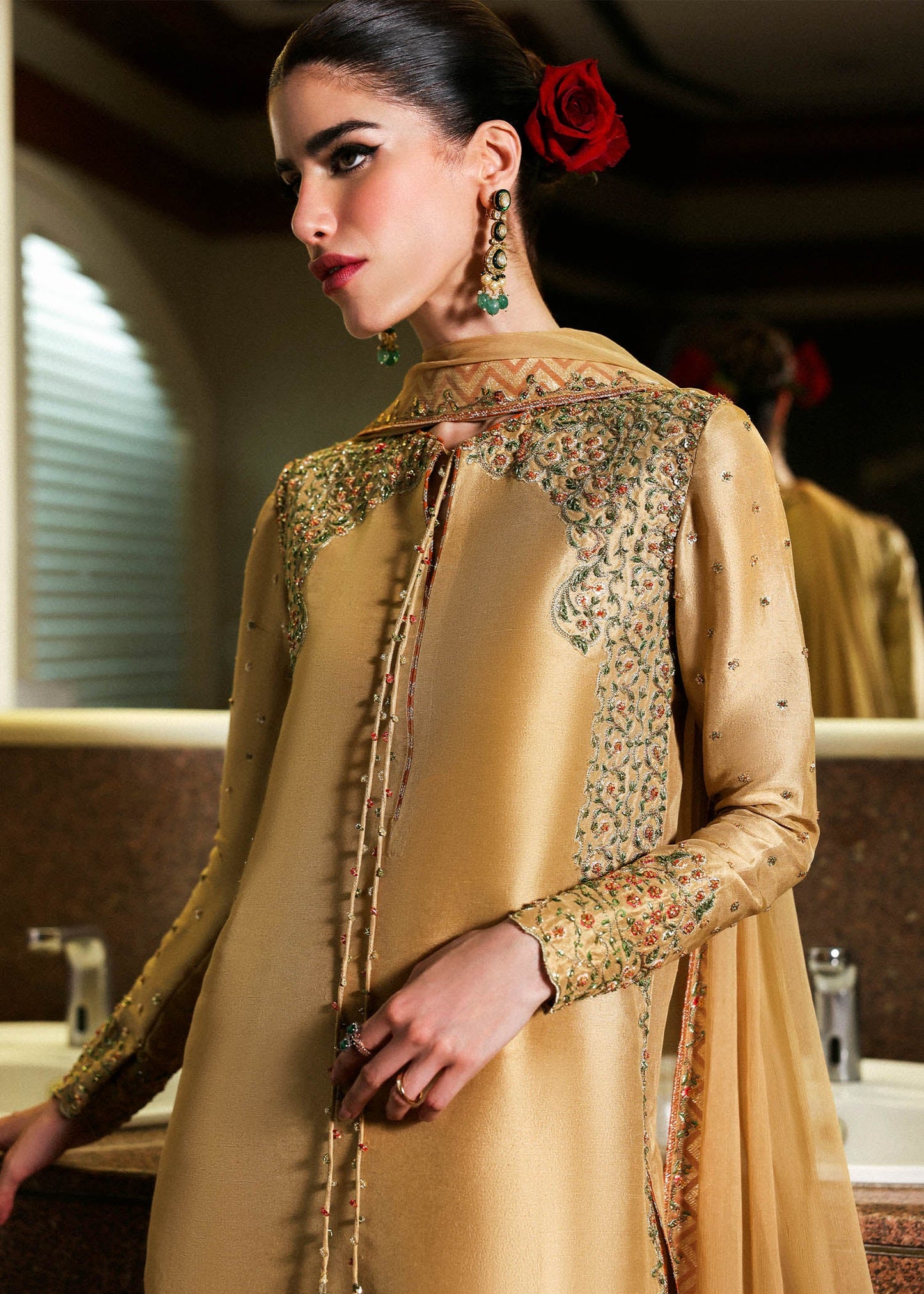 Hussain Rehar | 3 Piece Unstitched Embroidered Raw Silk | Delune