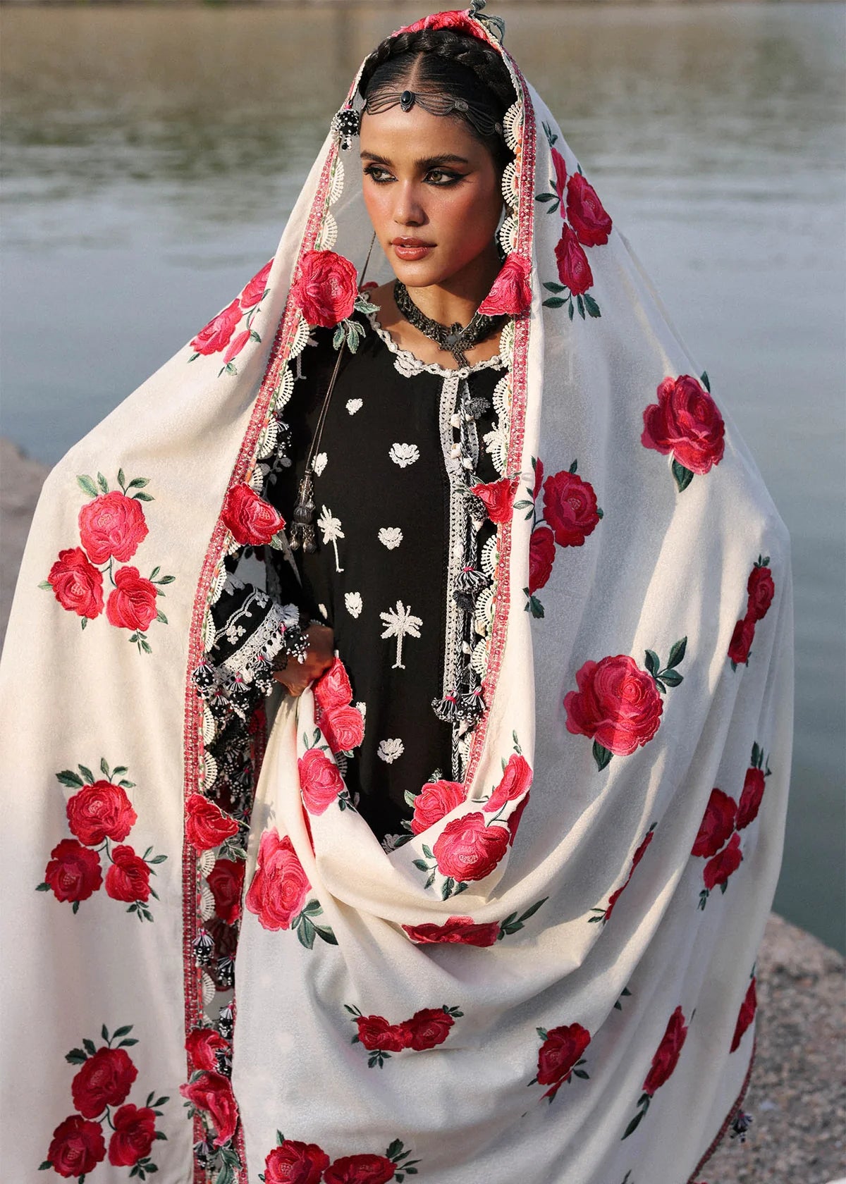 Hussain Rehar | 3 Piece Unstitched Embroidered Lawn | Rose
